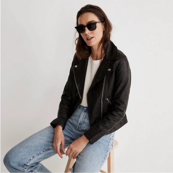 Madewell XS Washed Leather Motorcycle Jacket Black - Picture 1 of 14